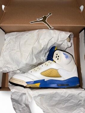 Air Jordan 5 Retro White Blue Yellow Basketball Sneaker